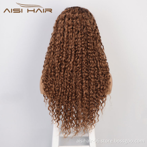 Aisi Hair 24 Inch Long Wavy Ombre Brown Wig Afro Kinky Curly Swiss Lace Wig Curly Wave Lace Frontal Hair Wigs For Black Women